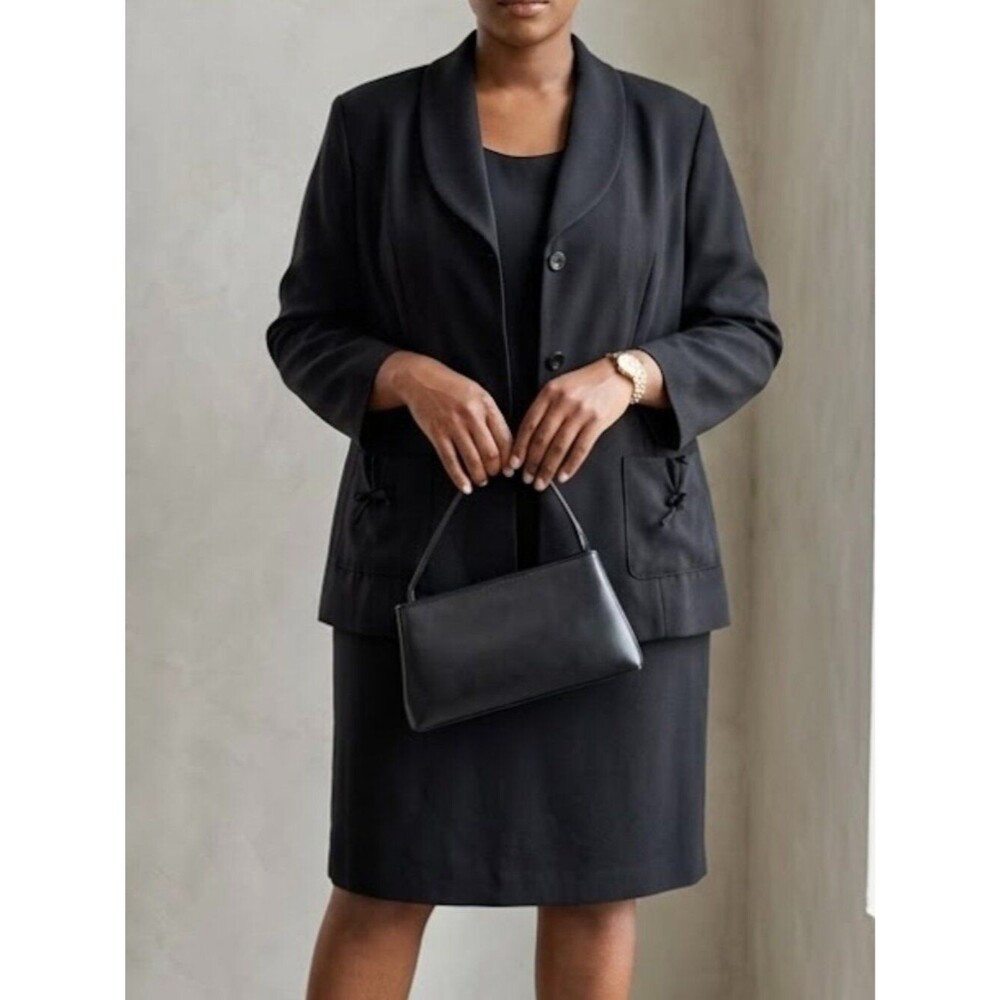 Vintage Wear Abouts 2 Piece Bow Pocket Suit Dress Set Black Plus Size 20W